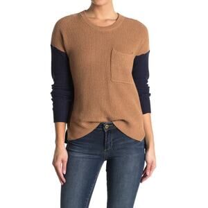 Madewell Women's Sweater Thompson Blue Tan Colorblock Pocket size XS